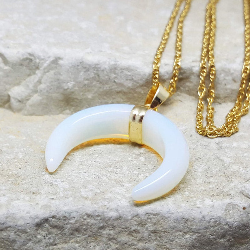 Olivenorma Gemstone Crescent Moon Necklace