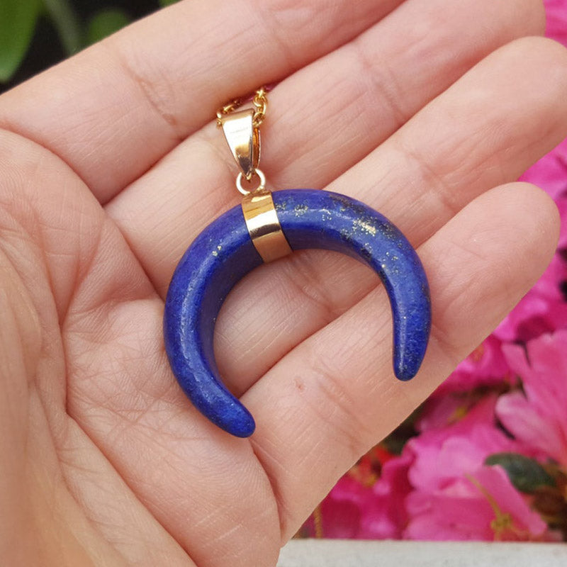 Olivenorma Gemstone Crescent Moon Necklace