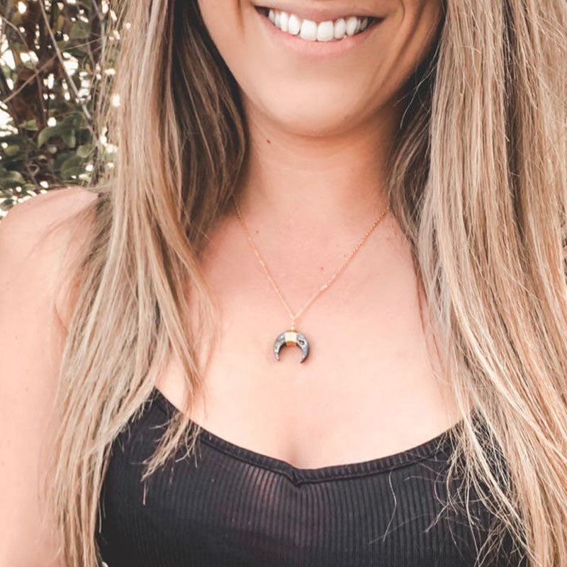 Olivenorma Gemstone Crescent Moon Necklace - image 2