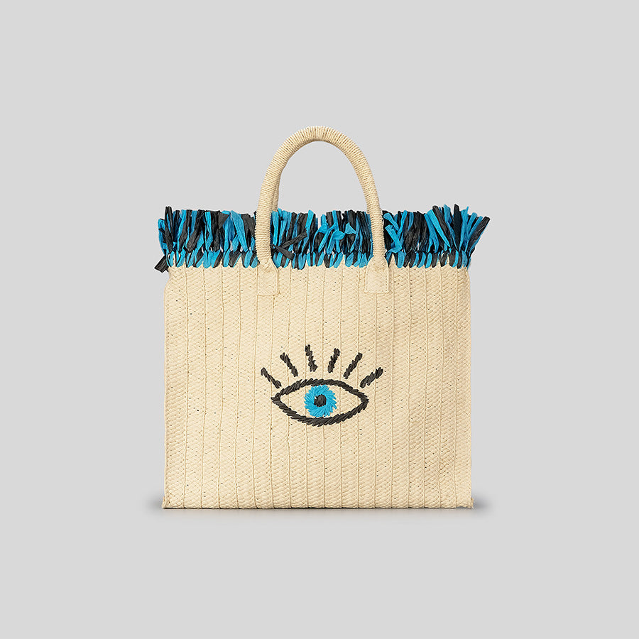 Olivenorma Hamsa Evil Eye Large Capacity Tassel Holiday Straw Bag