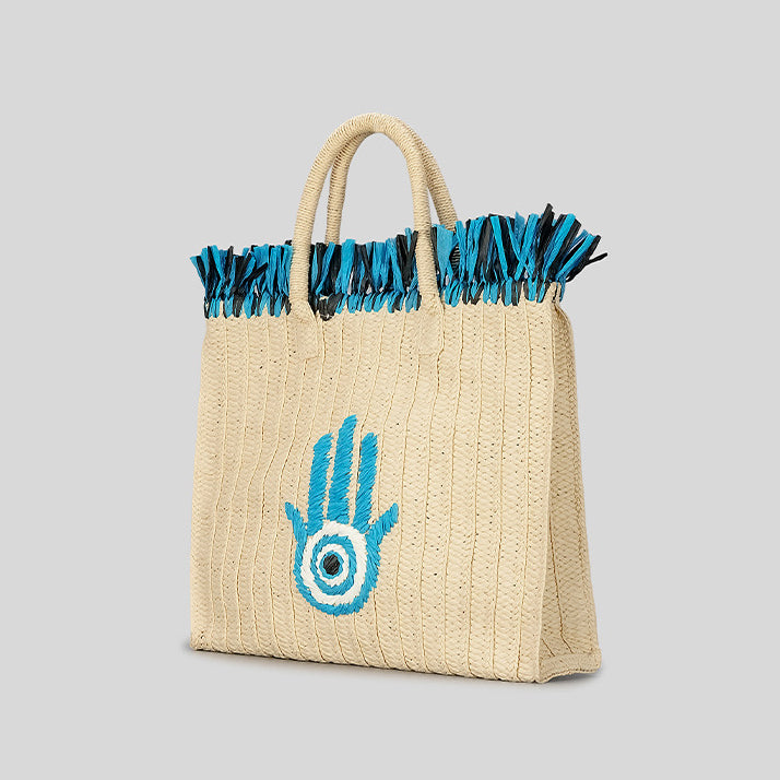 Olivenorma Hamsa Evil Eye Large Capacity Tassel Holiday Straw Bag