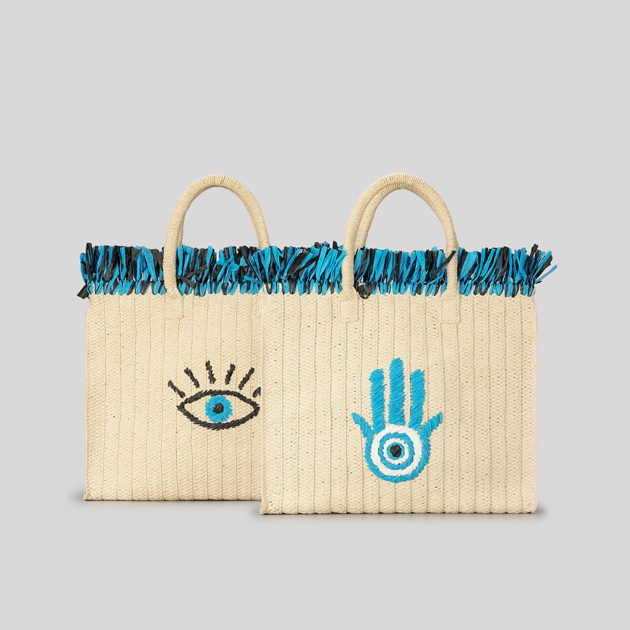 Olivenorma Hamsa Evil Eye Large Capacity Tassel Holiday Straw Bag