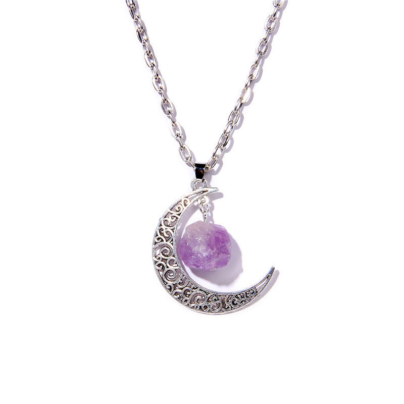 Olivenorma Alloy Moon Natural Stone Pendant Necklace
