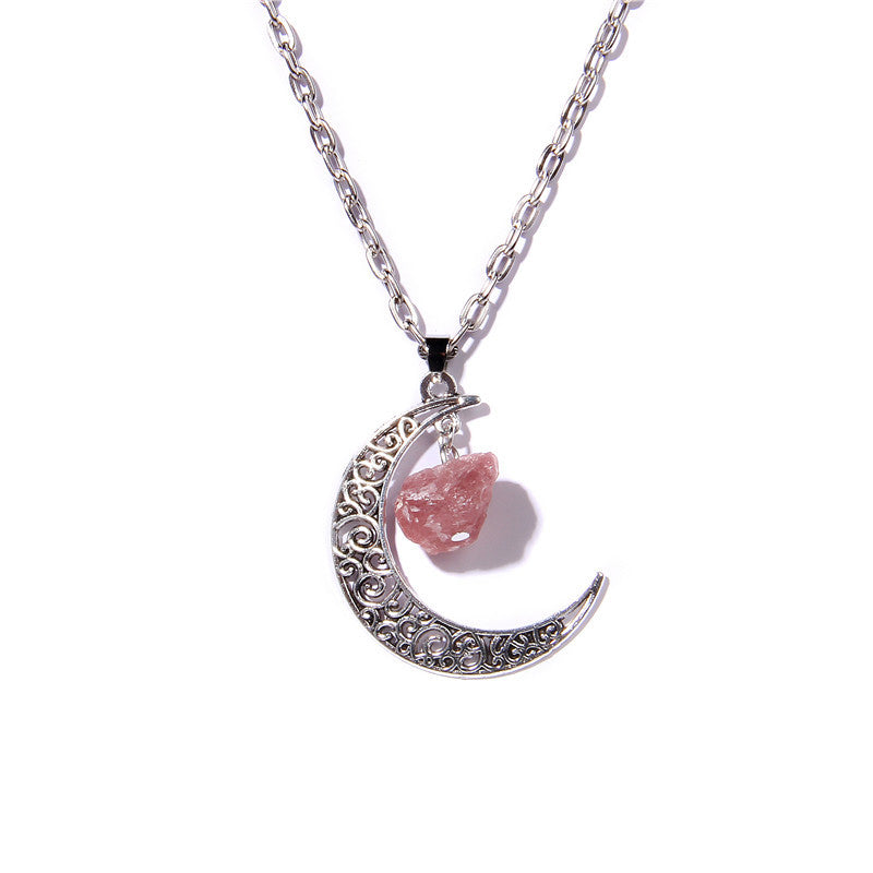 Olivenorma Alloy Moon Natural Stone Pendant Necklace