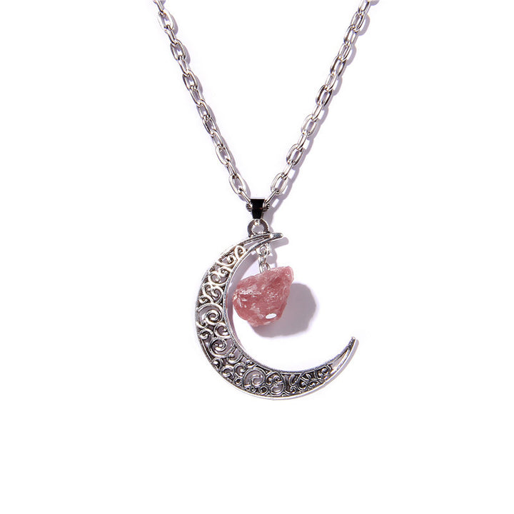 Olivenorma Silver Moon Natural Stone Pendant Necklace