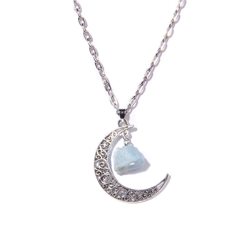 Olivenorma Alloy Moon Natural Stone Pendant Necklace