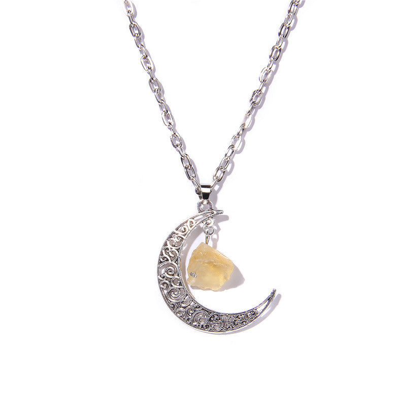 Olivenorma Alloy Moon Natural Stone Pendant Necklace