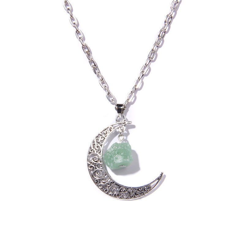 Olivenorma Alloy Moon Natural Stone Pendant Necklace