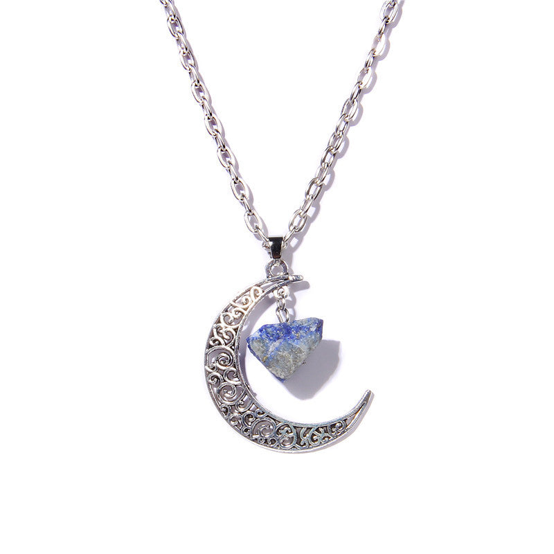 Olivenorma Alloy Moon Natural Stone Pendant Necklace