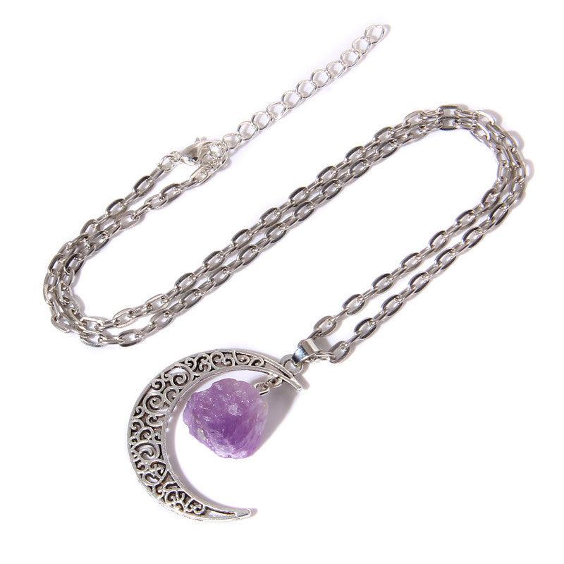 Olivenorma Alloy Moon Natural Stone Pendant Necklace