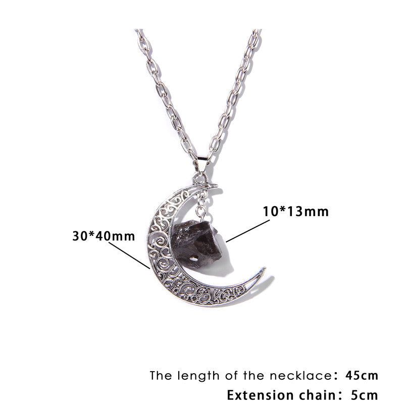 Olivenorma Alloy Moon Natural Stone Pendant Necklace