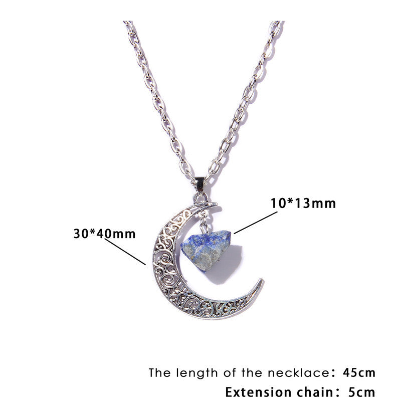 Olivenorma Alloy Moon Natural Stone Pendant Necklace