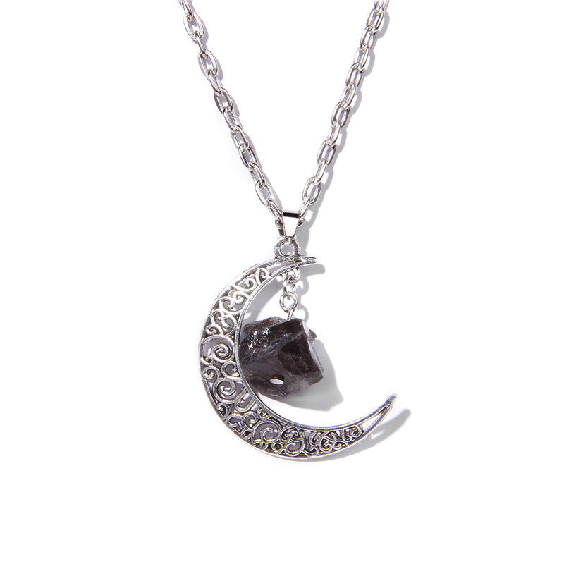 Olivenorma Alloy Moon Natural Stone Pendant Necklace