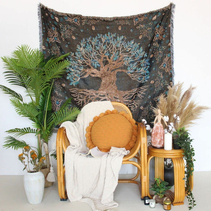 Olivenorma Tree Of Life Bohemian Fringed Woven Tapestry Blanket