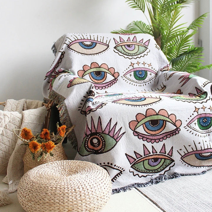 Olivenorma Evil Eye Woven Throw Tassel Blanket