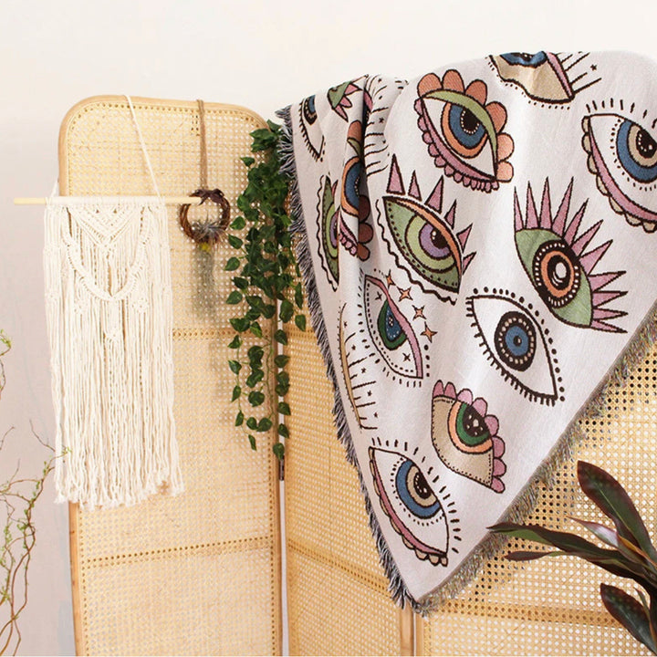 Olivenorma Evil Eye Woven Throw Tassel Blanket