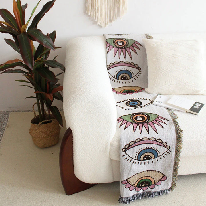 Olivenorma Evil Eye Woven Throw Tassel Blanket