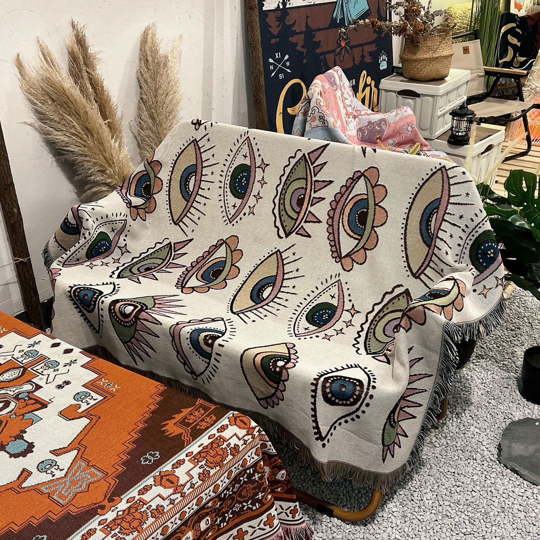 Olivenorma Evil Eye Woven Throw Tassel Blanket