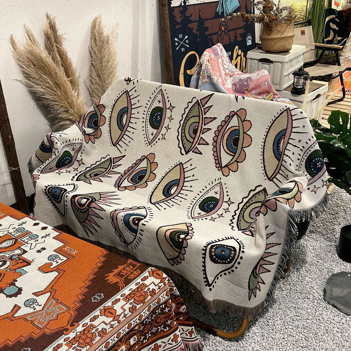 Olivenorma Evil Eye Woven Throw Tassel Blanket