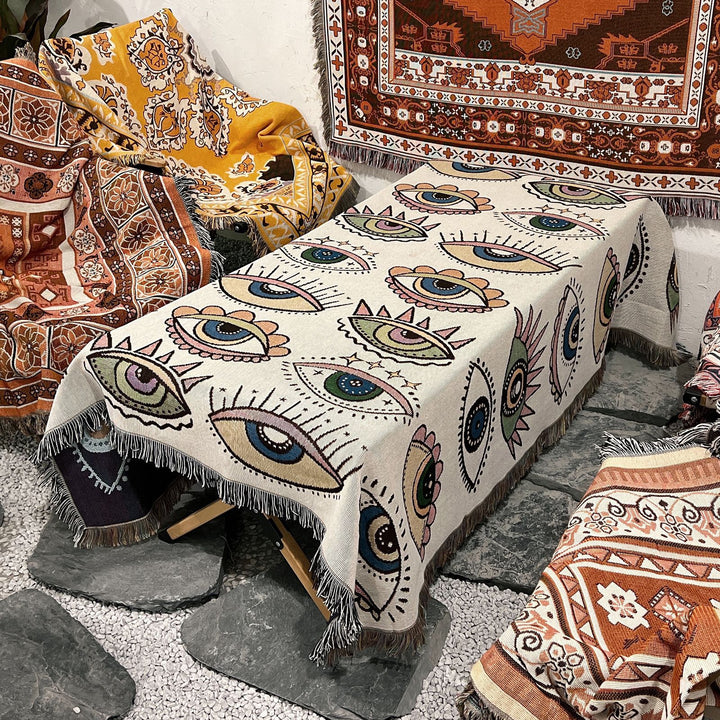 Olivenorma Evil Eye Woven Throw Tassel Blanket