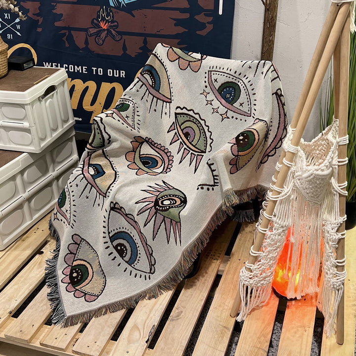 Olivenorma Evil Eye Woven Throw Tassel Blanket