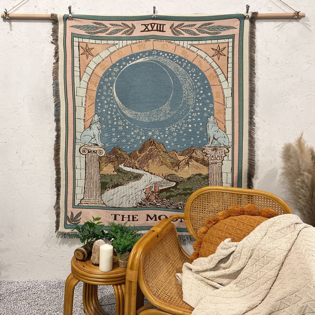 Olivenorma Tarot Card "THE MOON" Print Tassels Woven Blanket