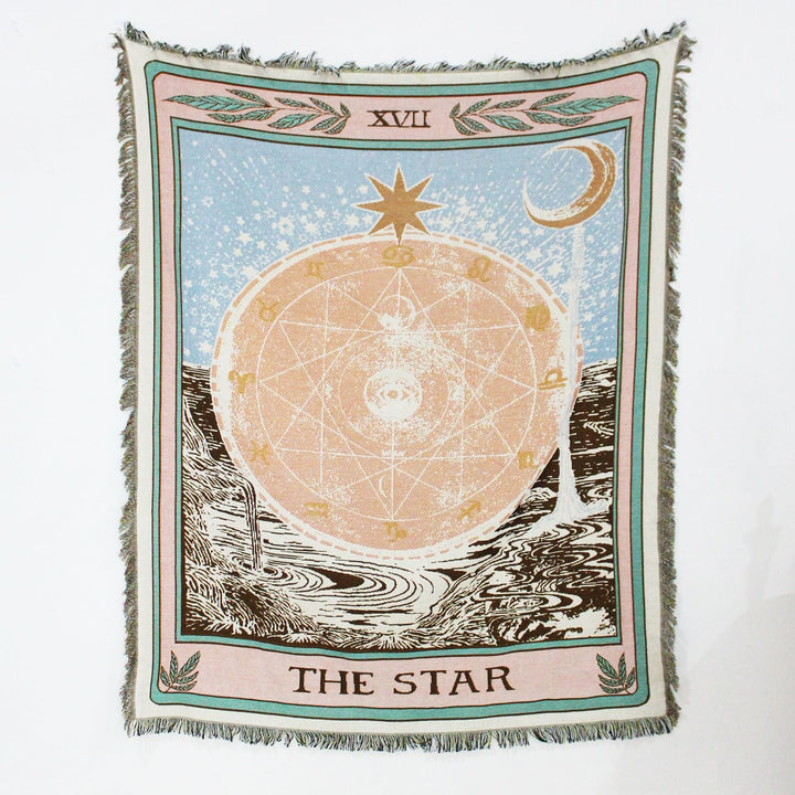 Olivenorma Tarot Card "THE STAR" Print Tassels Woven Blanket