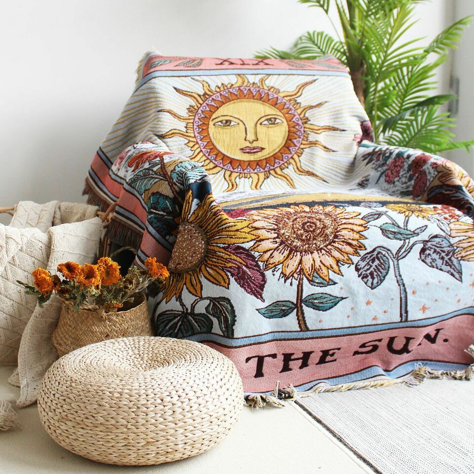 Olivenorma Tarot Card "THE SUN" Print Tassels Woven Blanket