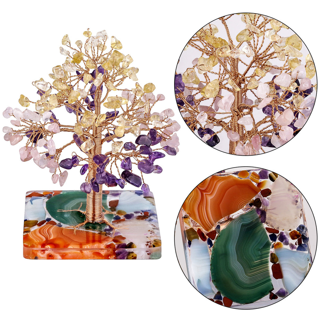 Olivenorma Colored Agate Square Base Feng Shui Tree