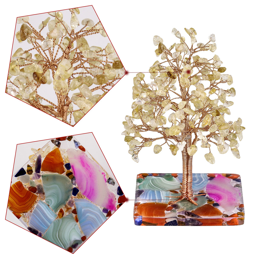 Olivenorma Colored Agate Square Base Feng Shui Tree