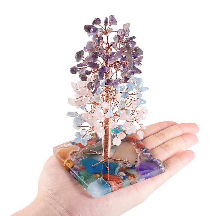 Olivenorma Colored Agate Square Base Feng Shui Tree