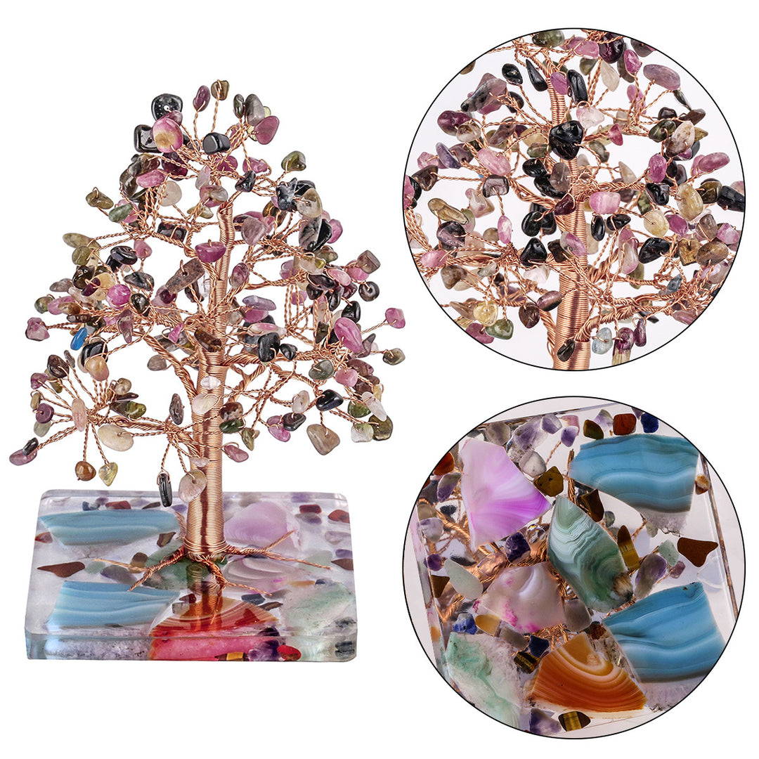 Olivenorma Colored Agate Square Base Feng Shui Tree