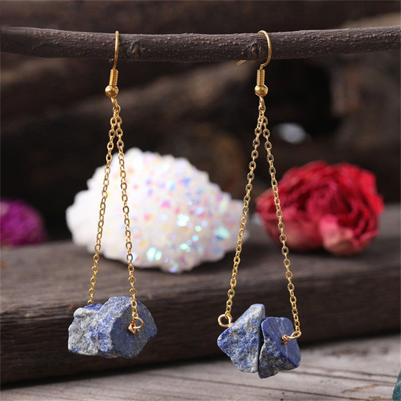 Olivenorma Natural Quartz Gravel Gold Chain Dangle Earrings