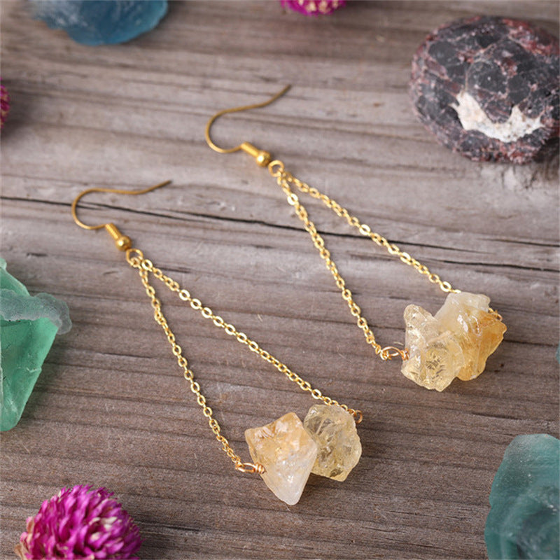 Olivenorma Natural Quartz Gravel Gold Chain Dangle Earrings