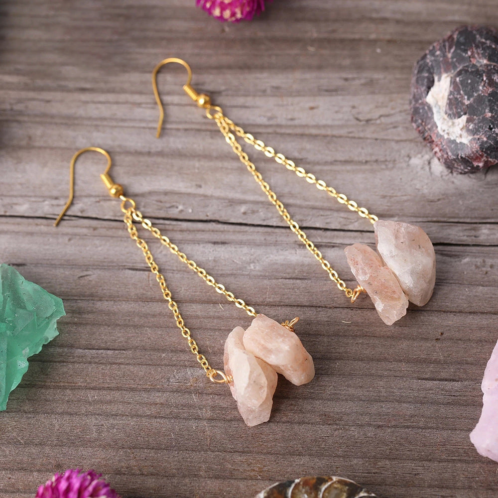 Olivenorma Natural Quartz Gravel Gold Chain Dangle Earrings