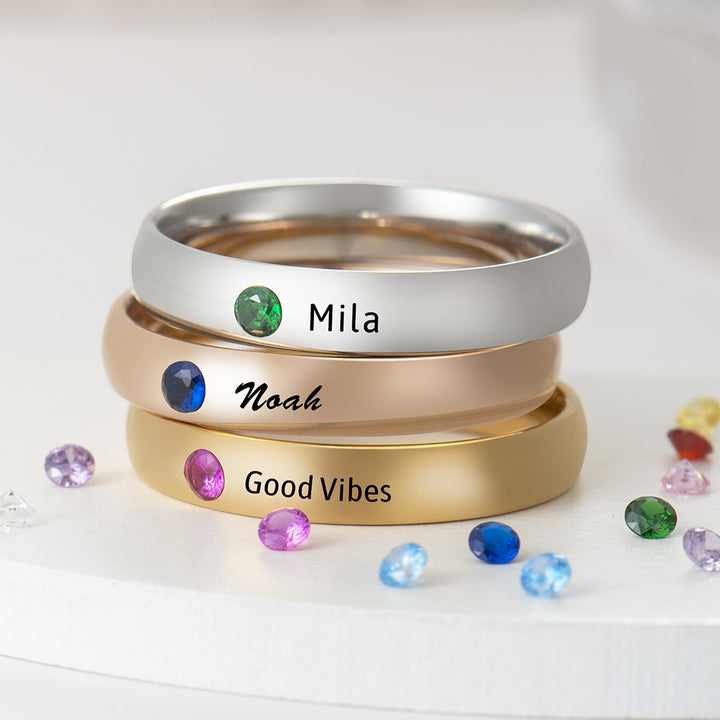 Olivenorma Birthstone Simple Ring Engraved Ring