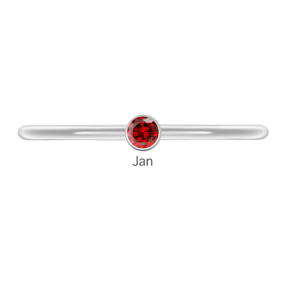 Olivenorma Birthstone Stacking Stainless Steel Thin Ring - 10 - Silver - January-Garnet - image 2