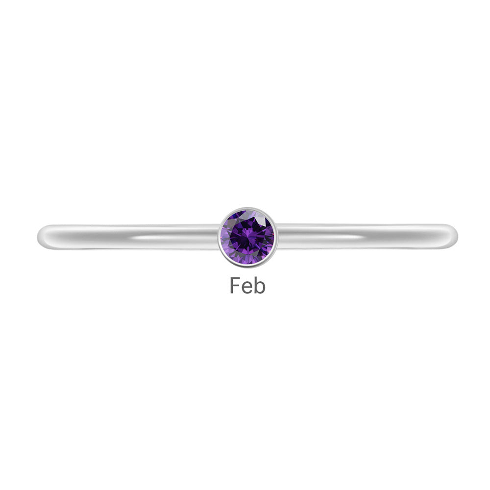 Olivenorma Birthstone Stacking Stainless Steel Thin Ring - 10 - Silver - February-Amethyst - image 6