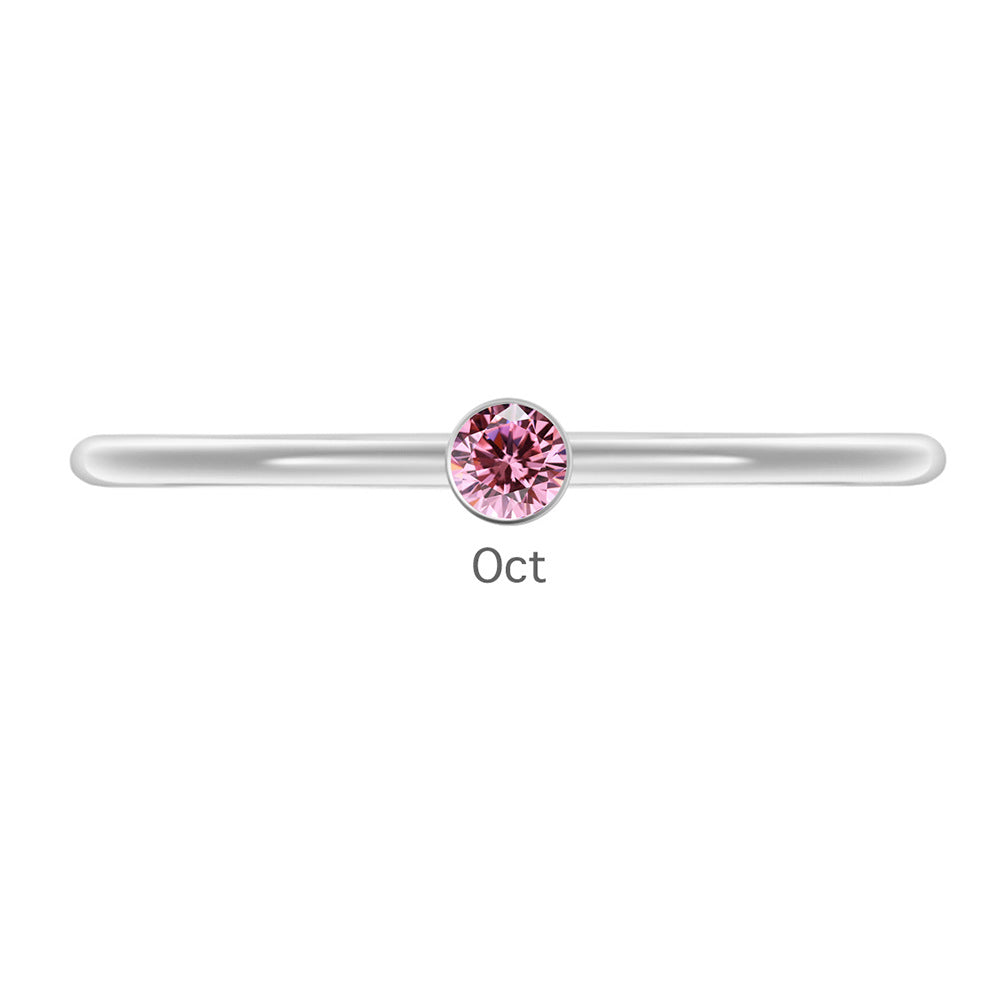 Olivenorma Birthstone Stacking Stainless Steel Thin Ring - 10 - Silver - October-Tourmaline - image 38