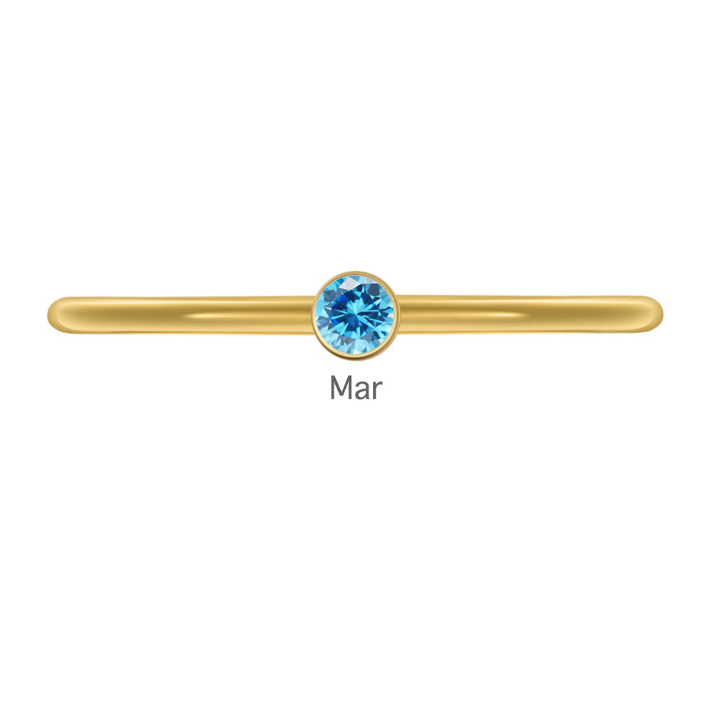 Olivenorma Birthstone Stacking Stainless Steel Thin Ring - 10 - Golden - March-Aquamarine - image 11