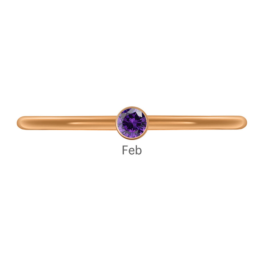 Olivenorma Birthstone Stacking Stainless Steel Thin Ring - 10 - Rose Gold - February-Amethyst - image 8