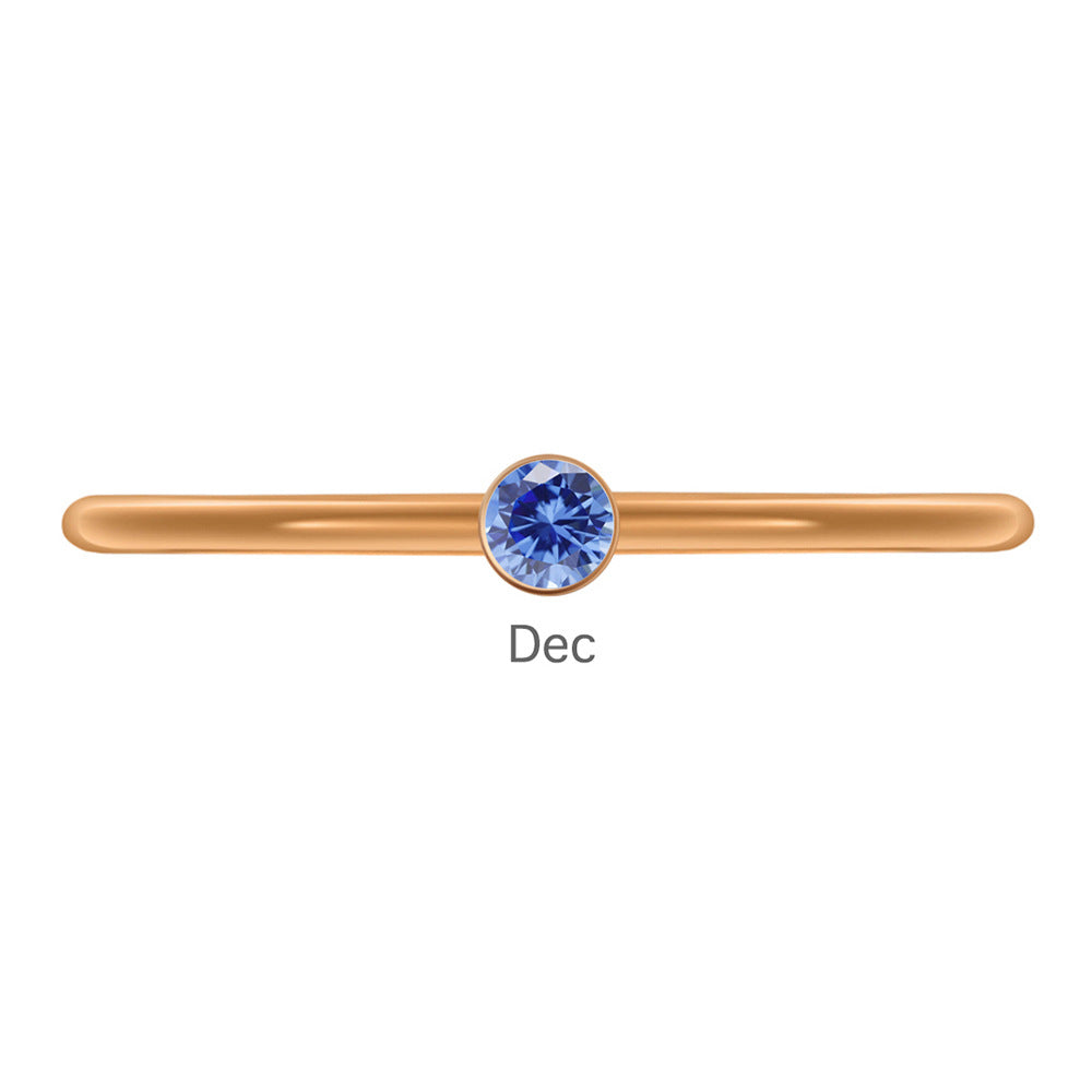 Olivenorma Birthstone Stacking Stainless Steel Thin Ring - 10 - Rose Gold - December-Blue Zircon - image 48