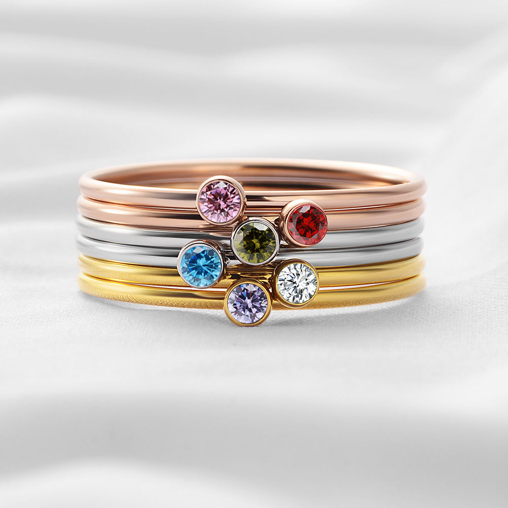 Olivenorma Birthstone Stacking Stainless Steel Thin Ring - image 0