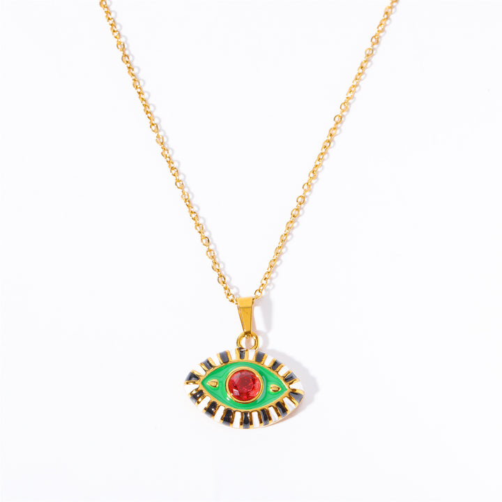 Olivenorma Colored Zircon Titanium Steel Evil Eye Necklace