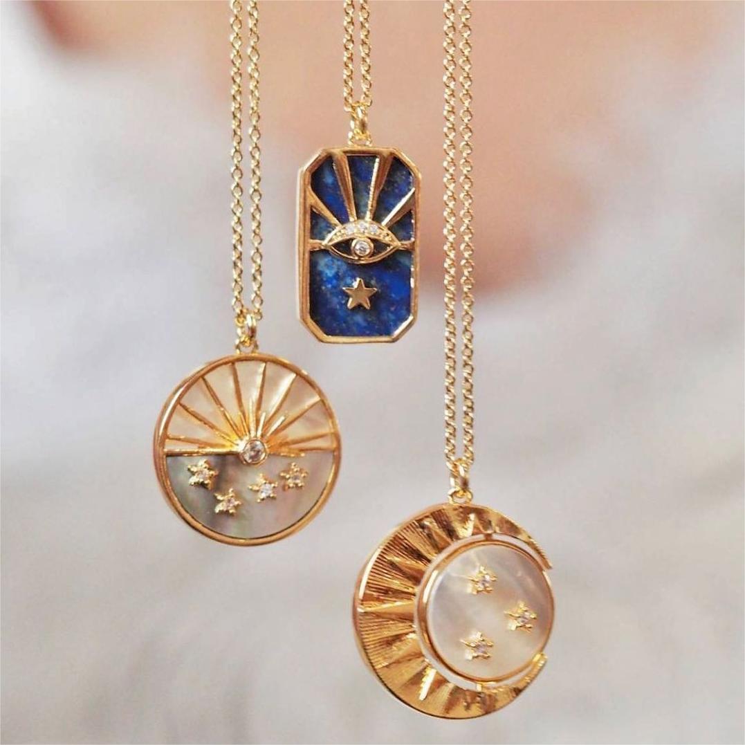 Olivenorma Tarot Card Moon Star Sun Evil Eye Necklace