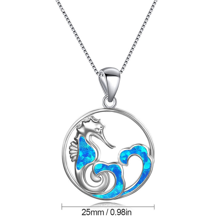 Olivenorma Blue Opal Seahorse Wave Necklace