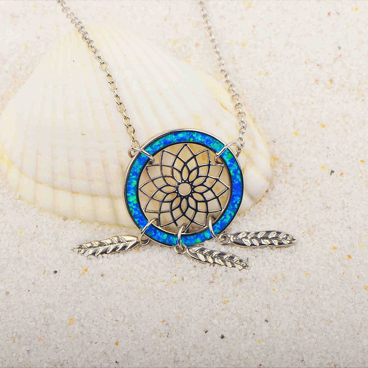 Olivenorma Blue Opal Dream Catcher Necklace