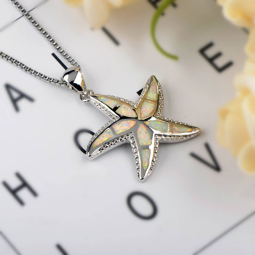 Olivenorma Blue White Opal Starfish Pendant Necklace