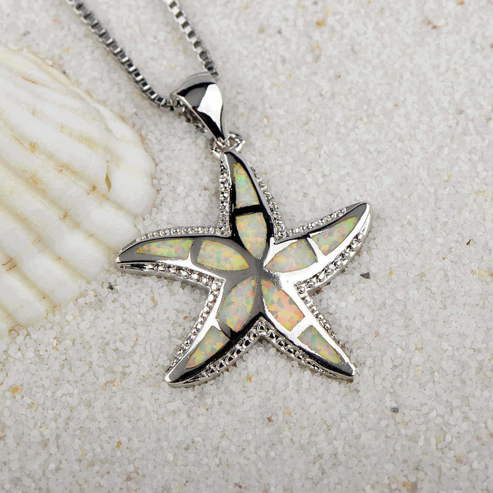 Olivenorma Blue White Opal Starfish Pendant Necklace