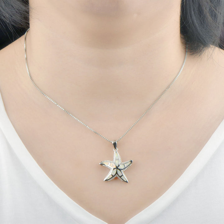 Olivenorma Blue White Opal Starfish Pendant Necklace